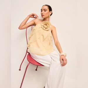 Floral Ruffle Halter Top Commense XS CC8